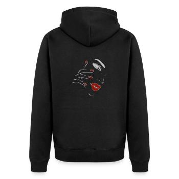Sinnliche Silouette Rote Lippen - Unisex Premium Bio Zip Hoodie - Schwarz - Hinten - Nico (187cm)