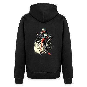 DC Comics Originals Bösewicht Harley Quinn - Unisex Premium Bio Zip Hoodie - Schwarz - Hinten - Nico (187cm)