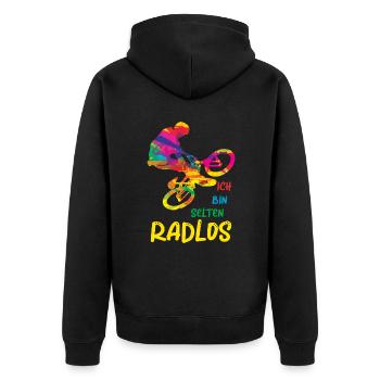 MTB Fahrer Mountainbike Ich Bin Selten Radlos - Unisex Premium Bio Zip Hoodie - Schwarz - Hinten - Nico (187cm)