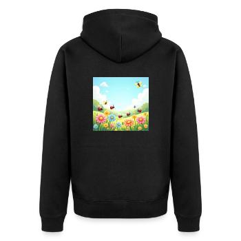 Spring Joy – Flowers and Insects Dancing - Unisex Premium Organic Zip Hoodie - black - Back - Nico (187cm)