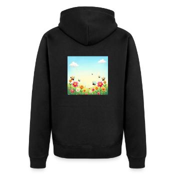Défilé d’insectes colorés au printemps – Mer de fleurs Soleil - Veste à capuche bio Premium Unisexe - noir - Dos - Nico (187cm)