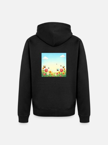 Forår farverig insektparade – Sea of Flowers Sun - Premium økologisk unisex-hættejakke - sort