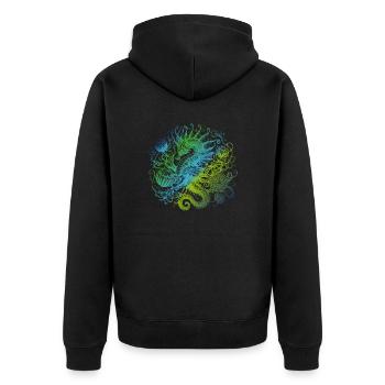Seepferdchen - Unisex Premium Bio Zip Hoodie - Schwarz - Hinten - Nico (187cm)