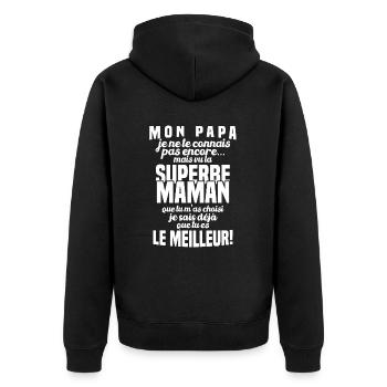 Annonce grossesse Cadeau Futur Papa Future Maman - Veste à capuche bio Premium Unisexe - noir - Dos - Nico (187cm)