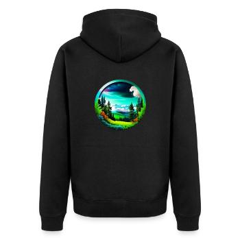Schöne Berge Landschaft kreisrund freigestellt - Unisex Premium Bio Zip Hoodie - Schwarz - Hinten - Nico (187cm)