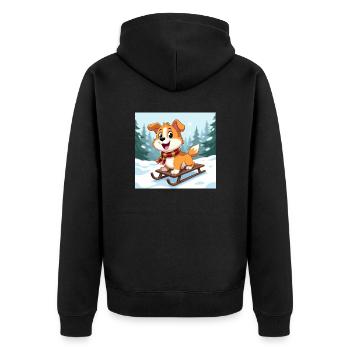 Happy cartoon dog on sled - Unisex Premium Organic Zip Hoodie - black - Back - Nico (187cm)