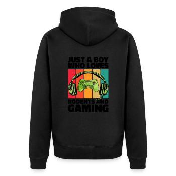 Gamer and Rodents: Video Games and Agile Adventure - Unisex Premium Organic Zip Hoodie - black - Back - Nico (187cm)
