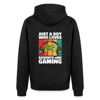 Gamer and Rodents: Video Games and Agile Adventure - Unisex Premium Organic Zip Hoodie - black - Back - Nico (187cm)