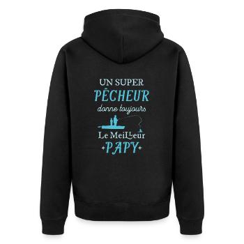 Super Papy Pêcheur Cadeau Fete des Grands Peres - Veste à capuche bio Premium Unisexe - noir - Dos - Nico (187cm)