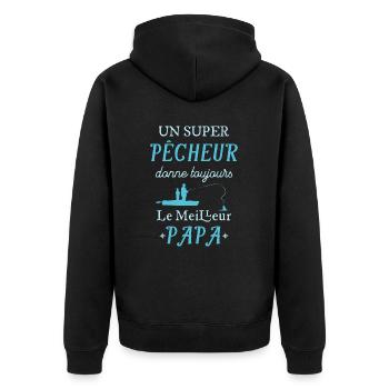 Super Papa Pêcheur Meilleur Cadeau Fete Des Peres - Veste à capuche bio Premium Unisexe - noir - Dos - Nico (187cm)