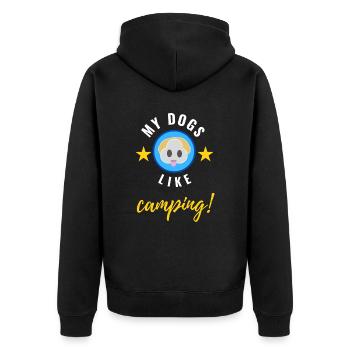 Meine Hunde lieben Camping! - Unisex Premium Bio Zip Hoodie - Schwarz - Hinten - Nico (187cm)