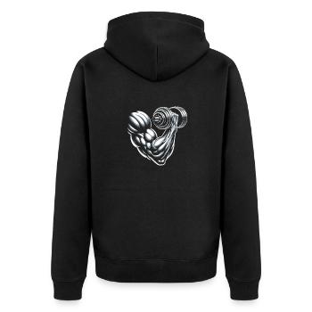 Muskelkraft - Unisex Premium Bio Zip Hoodie - Schwarz - Hinten - Nico (187cm)
