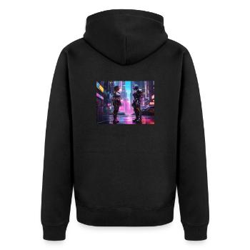 Cyberpunk Girl and Cyborg - Unisex Premium Bio Zip Hoodie - Schwarz - Hinten - Nico (187cm)