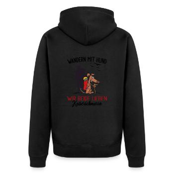 Wandern mit Hund "Dogtrekking"canicross Team-Hund - Unisex Premium Bio Zip Hoodie - Schwarz - Hinten - Nico (187cm)