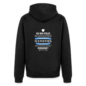 Ich Bin Stolze Schwester einer Schwester - Unisex Premium Bio Zip Hoodie - Schwarz - Hinten - Nico (187cm)