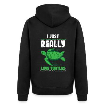I just really love Turtles - Unisex Premium Bio Zip Hoodie - Schwarz - Hinten - Nico (187cm)