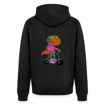 Dino Scooter Dino Liebhaber Lustige Geschenkidee - Unisex Premium Bio Zip Hoodie - Schwarz - Hinten - Nico (187cm)