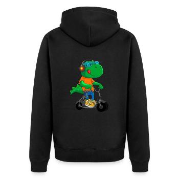 Dino Scooter Dino Liebhaber Lustige Geschenkidee - Unisex Premium Bio Zip Hoodie - Schwarz - Hinten - Nico (187cm)