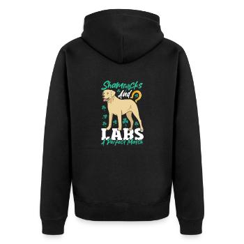 Labrador Owner Lab Paw Happy St Patrick's Day - Unisex Premium Organic Zip Hoodie - black - Back - Nico (187cm)