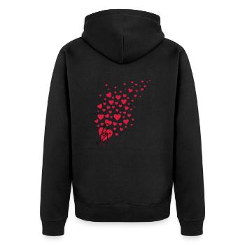 fly fliegende Herzchen, viele Herzen Herz - Unisex Premium Bio Zip Hoodie - Schwarz - Hinten - Nico (187cm)