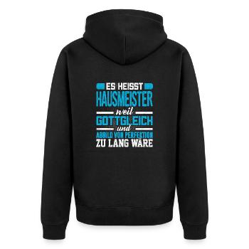 HAUSMEISTER - Perfekt - Unisex Premium Bio Zip Hoodie - Schwarz - Hinten - Nico (187cm)