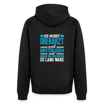 OBERARZT - Perfekt - Unisex Premium Bio Zip Hoodie - Schwarz - Hinten - Nico (187cm)