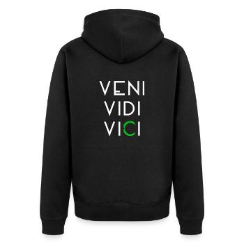Veni vidi vici - Ich kam, sah und siegte. - Unisex Premium Bio Zip Hoodie - Schwarz - Hinten - Nico (187cm)
