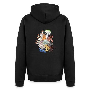 Bildet Räte! / Pilze / Fungi - Unisex Premium Bio Zip Hoodie - Schwarz - Hinten - Nico (187cm)
