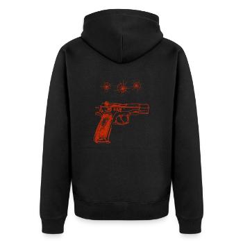 Waffe, Einschusslöcher - Unisex Premium Bio Zip Hoodie - Schwarz - Hinten - Nico (187cm)