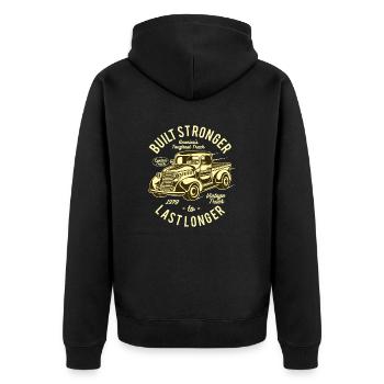 Vintage Pick-up Truck - Unisex Premium Bio Zip Hoodie - Schwarz - Hinten - Nico (187cm)