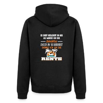 Rentner Vorruhestand Altersteilzeit Rente Geschenk - Unisex Premium Bio Zip Hoodie - Schwarz - Hinten - Nico (187cm)