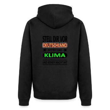 Deutschland rettet das Klima - Version 1-Satire - Unisex Premium Bio Zip Hoodie - Schwarz - Hinten - Nico (187cm)