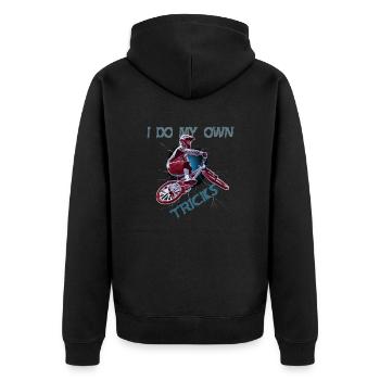 Cool BMX eigene BMX Tricks und Stunts - Unisex Premium Bio Zip Hoodie - Schwarz - Hinten - Nico (187cm)