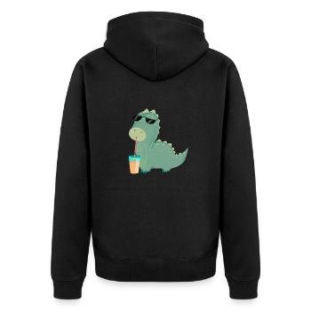 Cooler Dinosaurier mit Sonnenbrille und Cocktail - Unisex Premium Bio Zip Hoodie - Schwarz - Hinten - Nico (187cm)