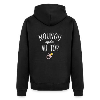 Nounou au top / humour nourrice - Veste à capuche bio Premium Unisexe - noir - Dos - Nico (187cm)