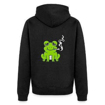 Bekiffter Weed Joint Frosch - Unisex Premium Bio Zip Hoodie - Schwarz - Hinten - Nico (187cm)