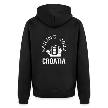 Sailing Croatia Cruiseshirt - Unisex Premium Bio Zip Hoodie - Schwarz - Hinten - Nico (187cm)