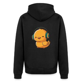 Kawaii Cute Happy Colorful Duck with Headphones - Unisex Premium Organic Zip Hoodie - black - Back - Nico (187cm)