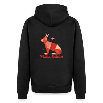 Frohe Ostern - Polygon Hase - Unisex Premium Bio Zip Hoodie - Schwarz - Hinten - Nico (187cm)