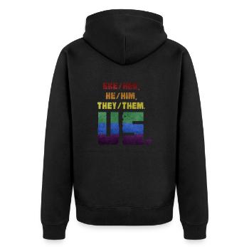 Sie/Sie, er/Ihm, Sie/Sie. Uns. - Unisex Premium Bio Zip Hoodie - Schwarz - Hinten - Nico (187cm)