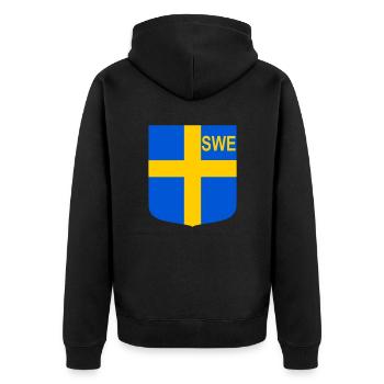 ENG-Schild - Unisex Premium Bio Zip Hoodie - Schwarz - Hinten - Nico (187cm)