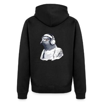 Zaki the audiophile pigeon - Unisex Premium Organic Zip Hoodie - black - Back - Nico (187cm)