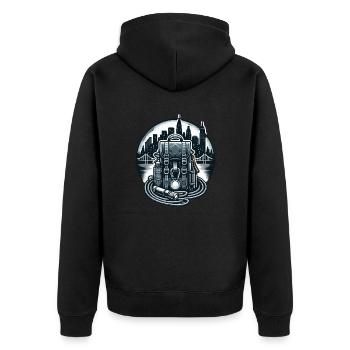 Explorer's Bag with a Rope and a Lamp - Unisex Premium Organic Zip Hoodie - black - Back - Nico (187cm)