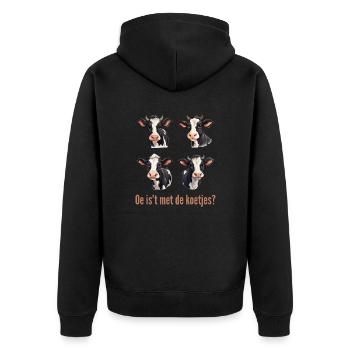 Ach, was hat es mit dem Smalltalk auf sich? Dialekthemden Kühe - Unisex Premium Bio Zip Hoodie - Schwarz - Hinten - Nico (187cm)