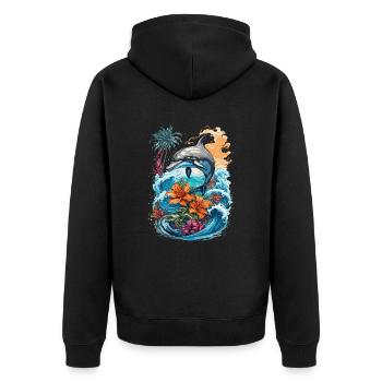 Cute Dolphin - Unisex Premium Bio Zip Hoodie - Schwarz - Hinten - Nico (187cm)