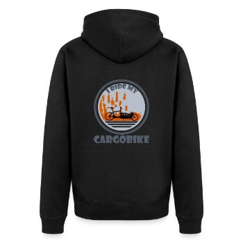 Stadt Silhouette Lastenfahrrad - Unisex Premium Bio Zip Hoodie - Schwarz - Hinten - Nico (187cm)