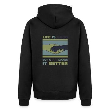 Life is good but a dog makes it better! - Unisex Premium Organic Zip Hoodie - black - Back - Nico (187cm)