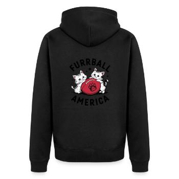 Furrball America Cute Cat American Football - Unisex Premium Organic Zip Hoodie - black - Back - Nico (187cm)