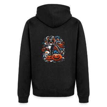 Unheimliche Katzenschädel Halloween - Unisex Premium Bio Zip Hoodie - Schwarz - Hinten - Nico (187cm)
