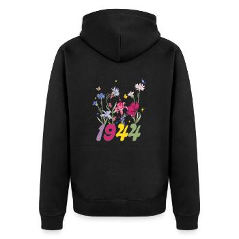 Geburtsjahr 1944 Wildblumen - Unisex Premium Bio Zip Hoodie - Schwarz - Hinten - Nico (187cm)